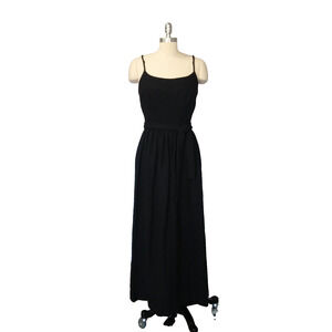 Vintage 50s Marek New York Black Maxi Dress Size S Wool Blend Belted Avant Garde
